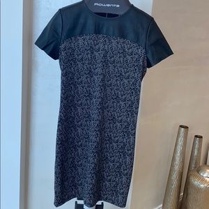 Dress with faux leather sleeves